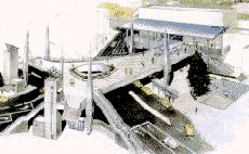 The pedestrian deck rendering of Yokosuka-chuo Station: The station is drawn ..old.. ..the remainder... 